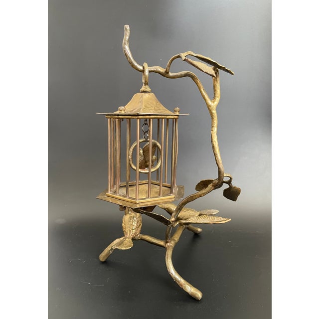 Mid 20th Century Vintage Brass Tree Branch Sculptural Centerpiece With Birds and Birdcage For Sale - Image 5 of 18