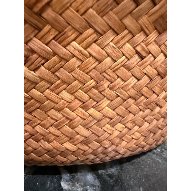 Wood Woven Storage Wicker Basket Round Shape Vintage Modern For Sale - Image 7 of 8