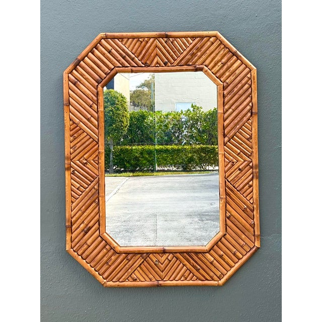 Late 20th Century Vintage Chevron Rattan Mirror For Sale - Image 5 of 12