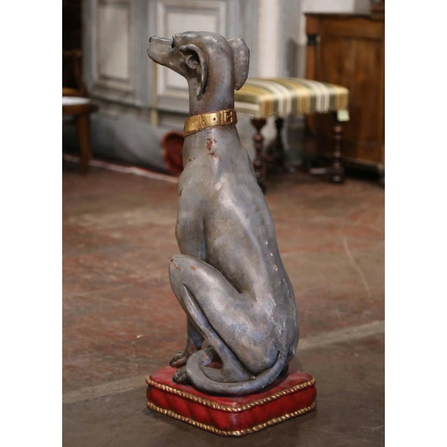 Mid 20th Century Vintage Italian Carved Wooden Polychrome Greyhound Dog Sculpture For Sale - Image 10 of 11