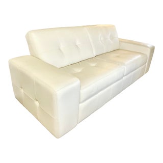 Early 21st C Modern Contemporary Cube White Leather Sofa, After Knoll. For Sale