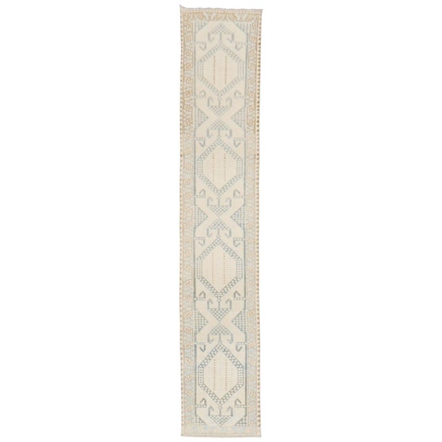 Textile Narrow Neutral Color Persian Runner, Mid-20th Century For Sale - Image 7 of 18