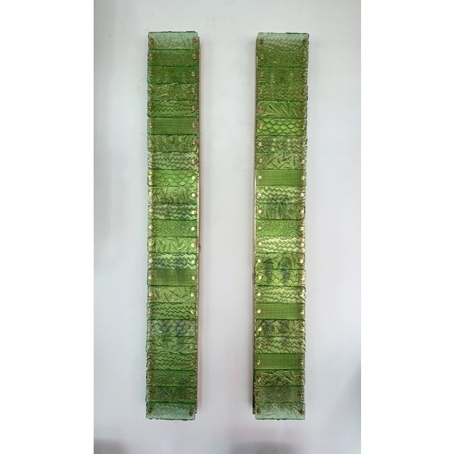 2020s Large Contemporary Pair of Brass Green Gold Leaf Murano Glass Sconces, Italy For Sale - Image 5 of 13