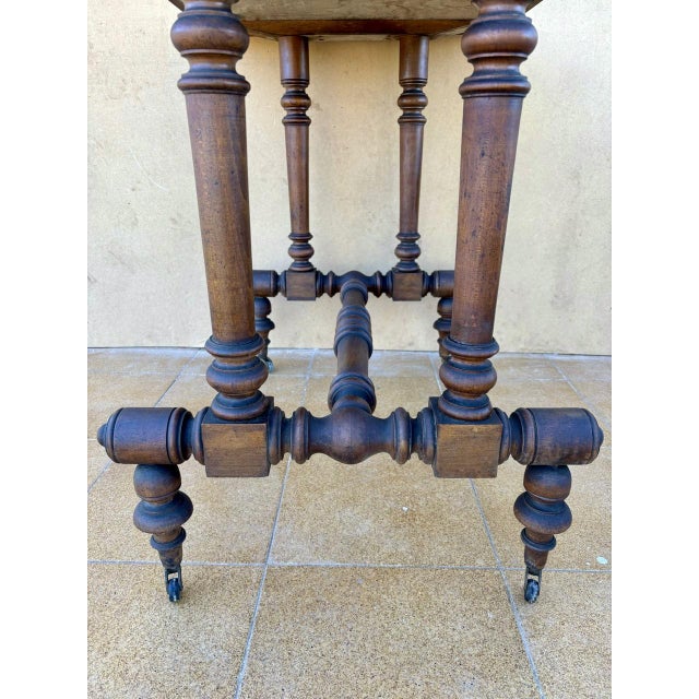 19th Century Victorian Walnut Table with Turned Base and Castors For Sale - Image 9 of 12