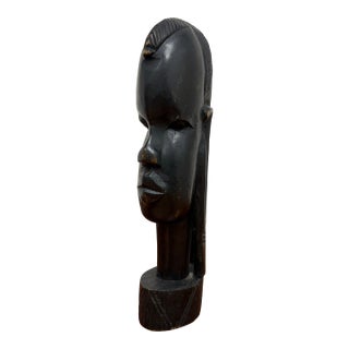 African Hand Carved Wood Head Sculpture For Sale