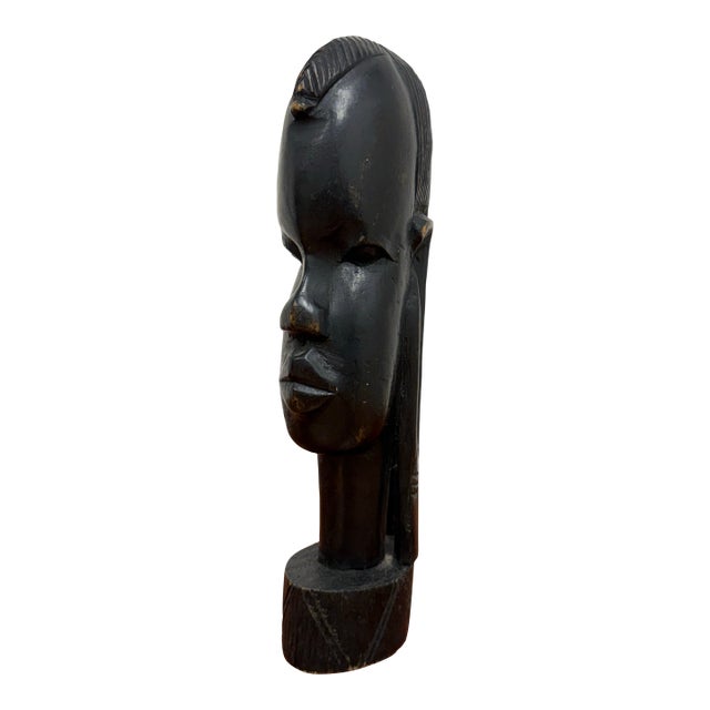 African Hand Carved Wood Head Sculpture For Sale