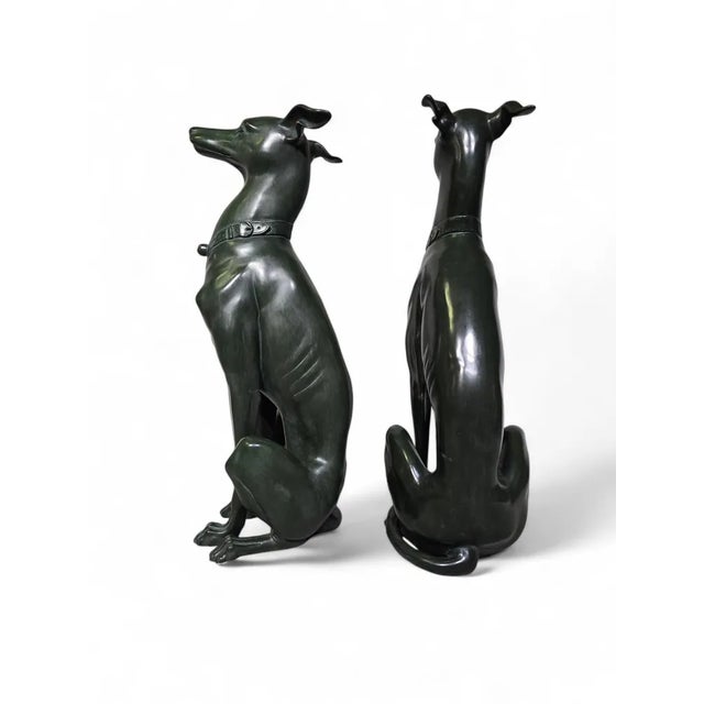 Black Italian Greyhound Statues in Green Patinated Bronze, 1950s, Set of 2 For Sale - Image 8 of 13