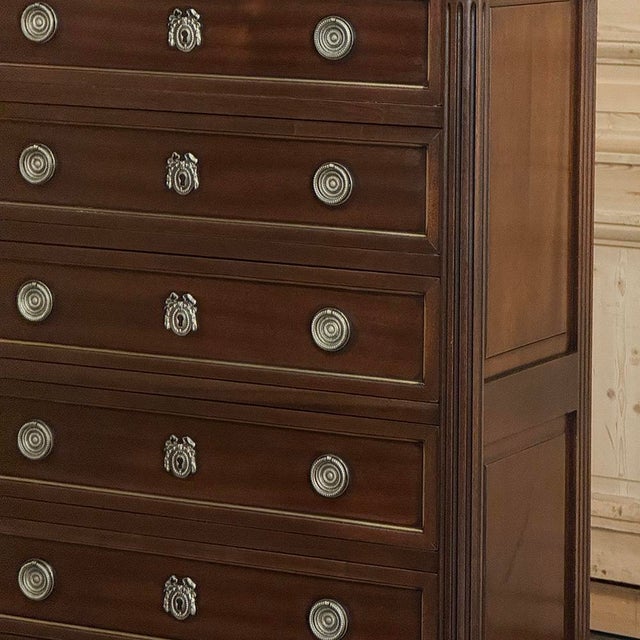 19th Century Louis XVI Mahogany Carrara Marble Top Semainier ~ Tall Chest of Drawers For Sale - Image 10 of 18