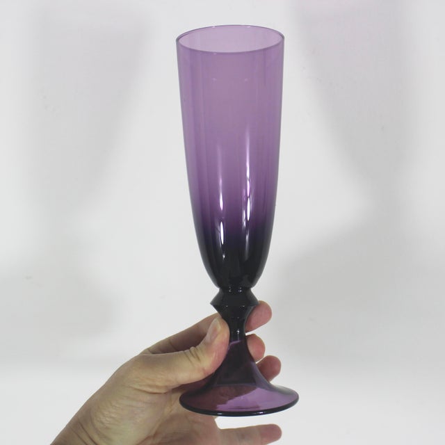 Purple Vintage Pair of Amethyst Champagne Glass Flutes Plum Purple For Sale - Image 8 of 8