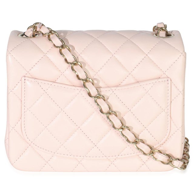Traditional Pink Quilted Lambskin Mini Square Flap Bag For Sale - Image 3 of 8