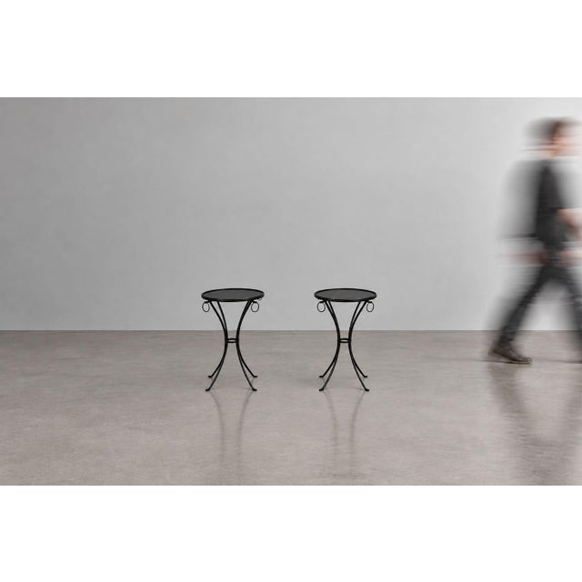 Jean-Michel Frank Style, Modern, Side Tables or Gueridons, Iron, 20th c. Pair of painted iron side or martini tables in...