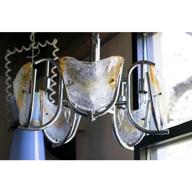 Amber Italian Midcentury Mazzega/Murano Chandelier With Chrome Frame and Amber Glass For Sale - Image 8 of 9