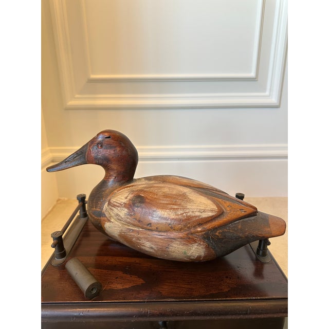 Cabin Vintage 1977 Wood Duck Decoy Atop Wood Box With Metal Galley and Drawer For Sale - Image 3 of 18