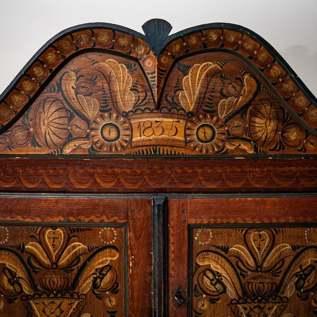 Wood Hand-Painted Folk Armoire, Sweden, 1835 For Sale - Image 7 of 8