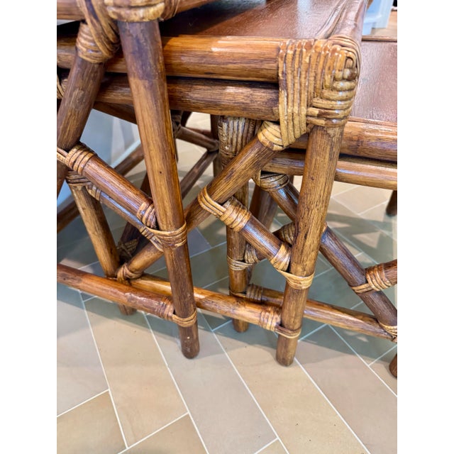 Vintage 1950s Rattan & Mahogany Nesting Tables, Set of Three For Sale - Image 9 of 10