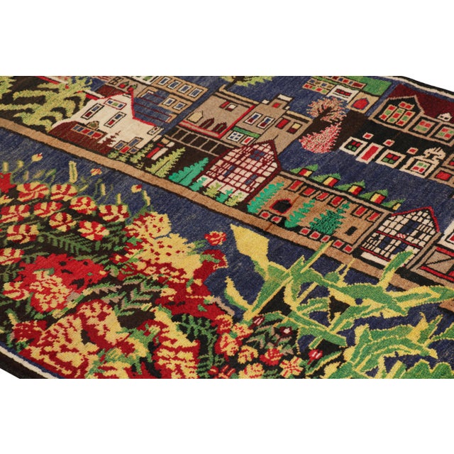 Hand knotted in wool, these twin 3x5 modern pictorial rugs represent a new line of tribal carpets in the Modern Classics...