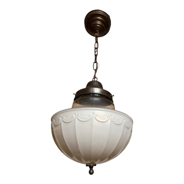 Mid 20th Century Mid Century Modern Pendant Light Fixture With Embossed Design and Finial For Sale