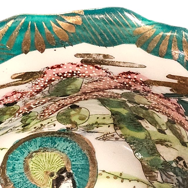 Meiji–Taishō Japanese Hand-Painted Asymmetric Bowl — Figural Garden, c.1900–1920 For Sale - Image 12 of 18