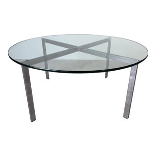 1970s Mid-Century Modern Knoll Barcelona-Style Chrome X-Base Round Glass Coffee Table For Sale