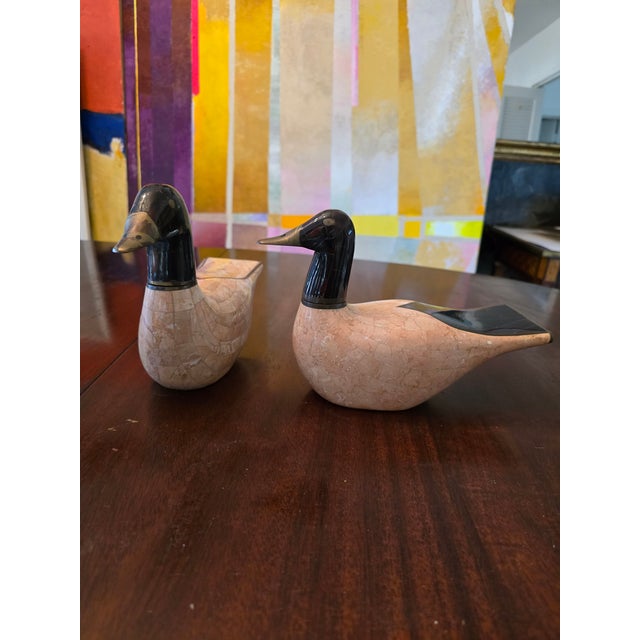 Cream Vintage Maitland-Smith Marble Tessellated Ducks- a Pair For Sale - Image 8 of 12