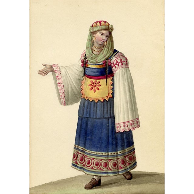 An original c.1820s watercolour painting – Michela de Vito, Costume di St Caterina, Province of Calabria in the Kingdom of...