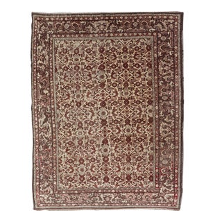 Antique Turkish Sivas Rug With Tan Background and Maroon, Eggplant, Brown Color For Sale