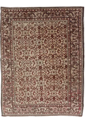 Antique Turkish Sivas Rug With Tan Background and Maroon, Eggplant, Brown Color