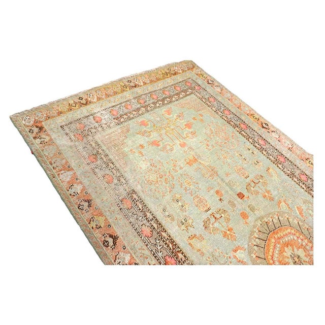 Antique Turkish Khotan Wool 6X12 Green, Orange & Blue Handmade Gallery Rug #9902946 For Sale - Image 14 of 18