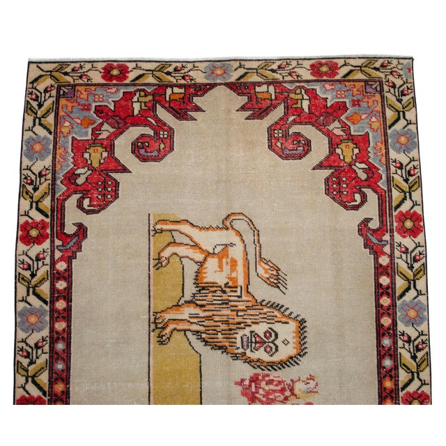 Textile Vintage Turkish Rug Primitive Lion Pattern Handmade Wall & Area Rug - 4'4" X 7'7" For Sale - Image 7 of 10