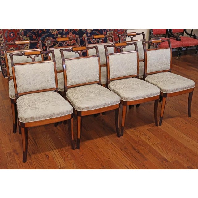 Traditional Set of 8 Kindel Winterthur Collection Mahogany and Maple Inlaid Seymour Dining Chairs For Sale - Image 3 of 12