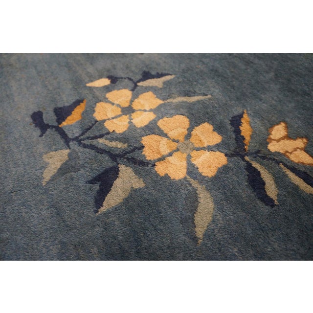 Textile Astonishing Royal Blue Background Color With Pretty Floral-Medallion Design Antique Chinese Rug For Sale - Image 7 of 11