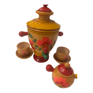 1980s Mini Khokloma Russian Samovar Tea Set