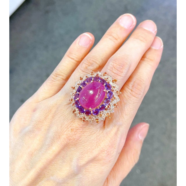 Bochic “Orient” Ruby, Amethyst & Multi Gem Cocktail Ring In 18K Gold & Silver, Size 6 For Sale In New York - Image 6 of 12