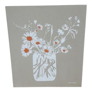 1970s Signed Marushka Flowers in a Vase Textile Art For Sale