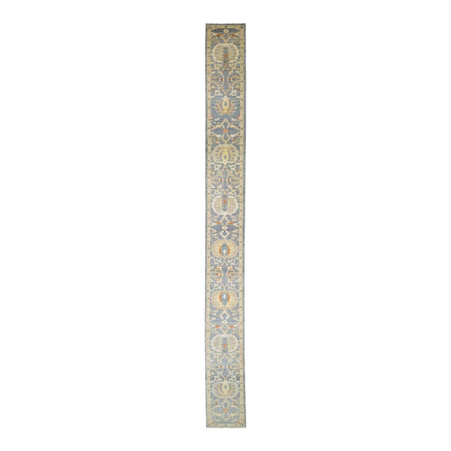 Apadana's Modern Sultanabad Long Wool Runner Handmade in Blue With Floral Motif For Sale