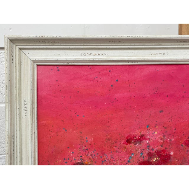 Abstract Turquoise & Red Flowers on Pink Background - Unique Original Art by British Contemporary Artist, 2021 For Sale - Image 11 of 13