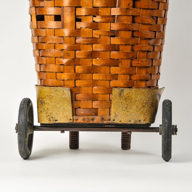 1950s Splint Wood Rolling Market Basket Cart For Sale In Rochester - Image 6 of 16