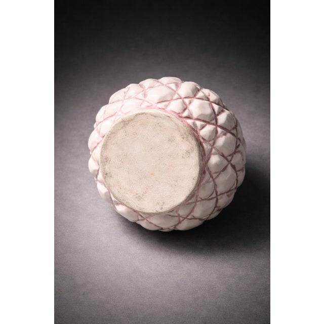 Vintage Handcrafted Folk Art Ceramic Vase With Faceted Lattice Form and Floral Rim For Sale - Image 4 of 5