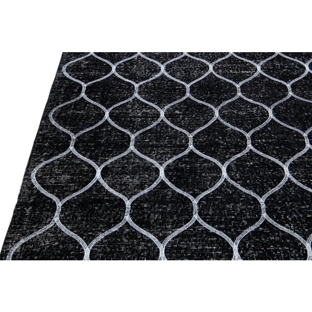 Black Modern Turkish Handmade Trellis Designed Gallery Wool Rug For Sale - Image 4 of 11