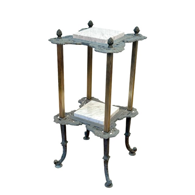 Antique Victorian 2-Tier Iron Plant Stand W/ Marble Top For Sale - Image 11 of 11