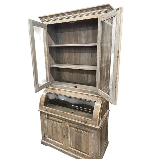 Coastal Cottage Curved Glass Kitchen Cupboard For Sale - Image 4 of 8