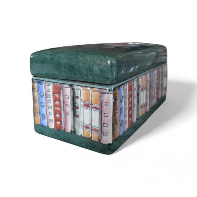 Vintage Maitland Smith Style Stacked Book Ceramic Keep All Boxes- A Pair For Sale - Image 9 of 17