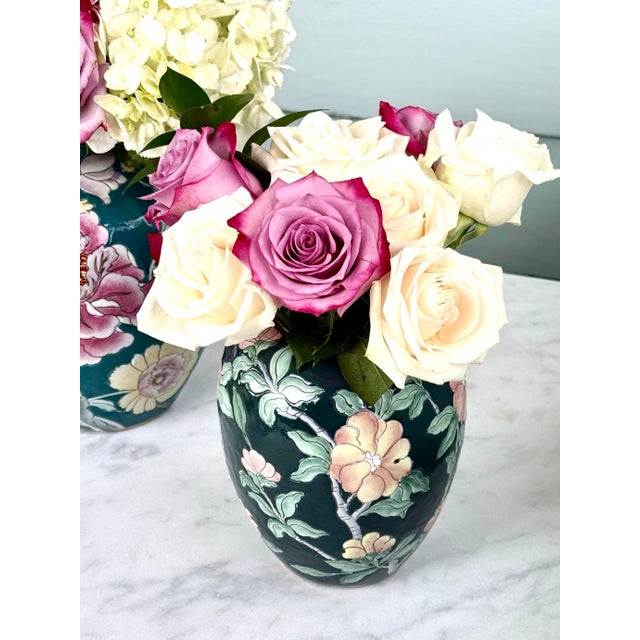 Dark Green Mid Century Floral Porcelain Temple Jar For Sale - Image 8 of 8