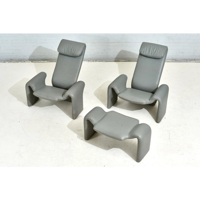 1980s Gray Leather Lounge Chairs and Ottoman by Steve Leonard for Brayton Intl, 1980 For Sale - Image 5 of 11