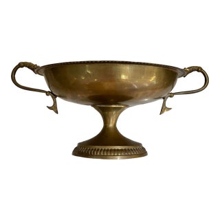 Vintage Brass Oval Centerpiece Bowl With Koi Handles For Sale