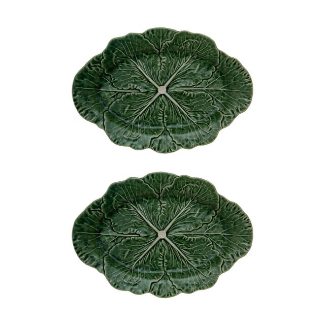 Traditional Bordallo Pinheiro Cabbage Oval Platter 15", Green, Set of 2 For Sale - Image 3 of 3