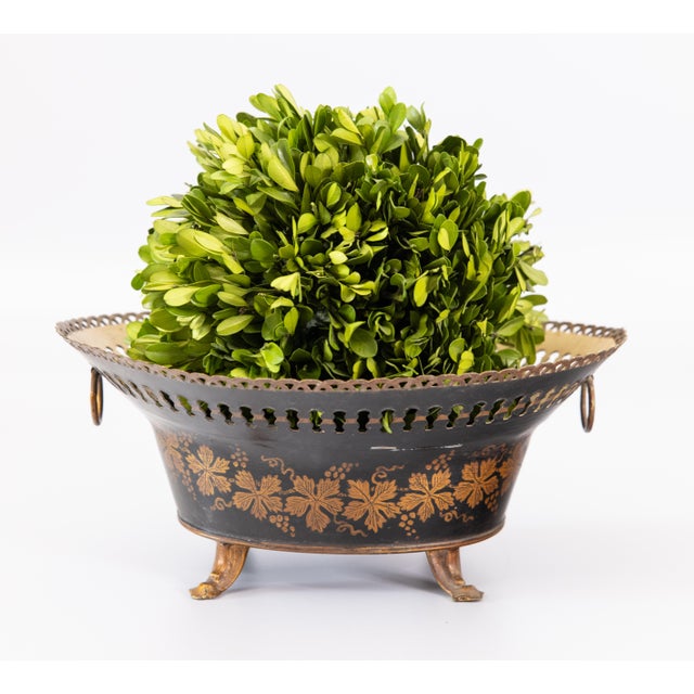 A lovely antique French black and gold footed cachepot with the original tin liner. Signed "Made In France". This gorgeous...