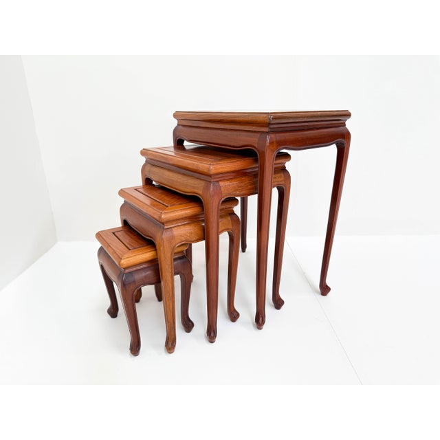 Brown Vintage Chinese Hardwood Nesting Tables, 1950s, Set of 4 For Sale - Image 8 of 14