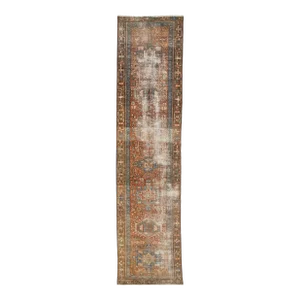 Rust Antique Handmade Heriz Wool Runner With Tribal Design