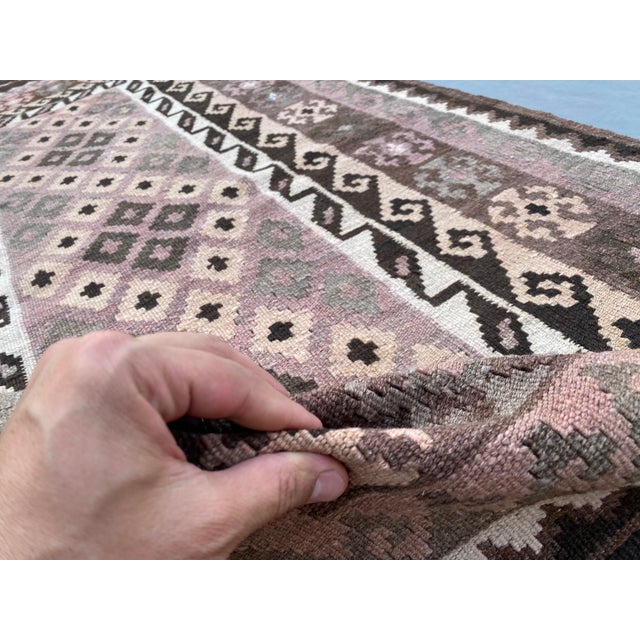 Afghan Maimana Kilim Accent Rug, Handwoven Wool, 3x7, Mauve & Sage For Sale - Image 9 of 11